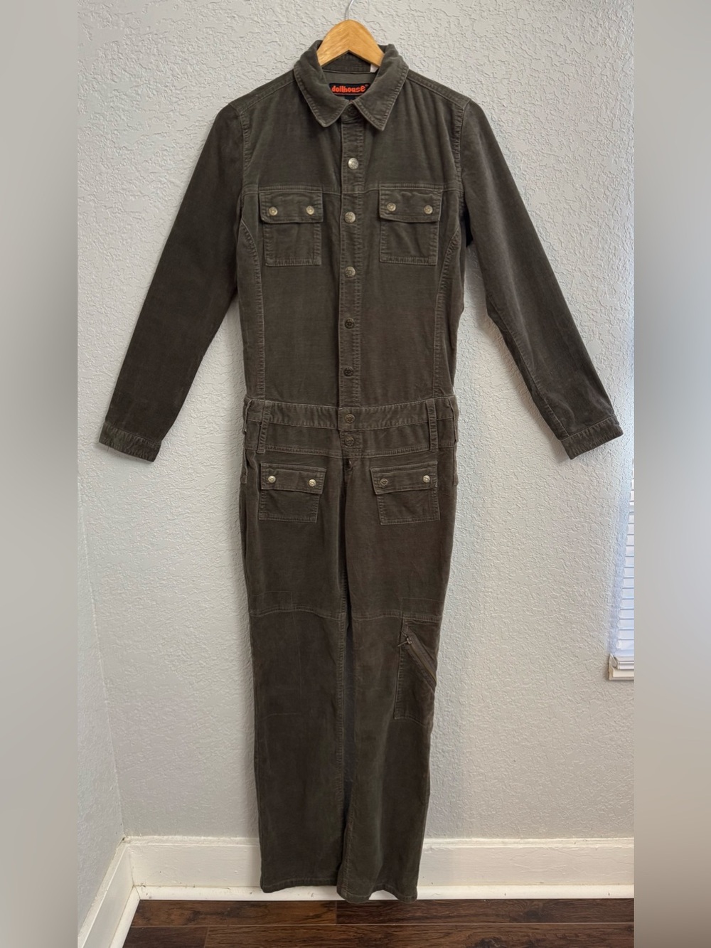 Dollhouse Y2K Woman’s Olive Corduroy Utility Jumpsuit
